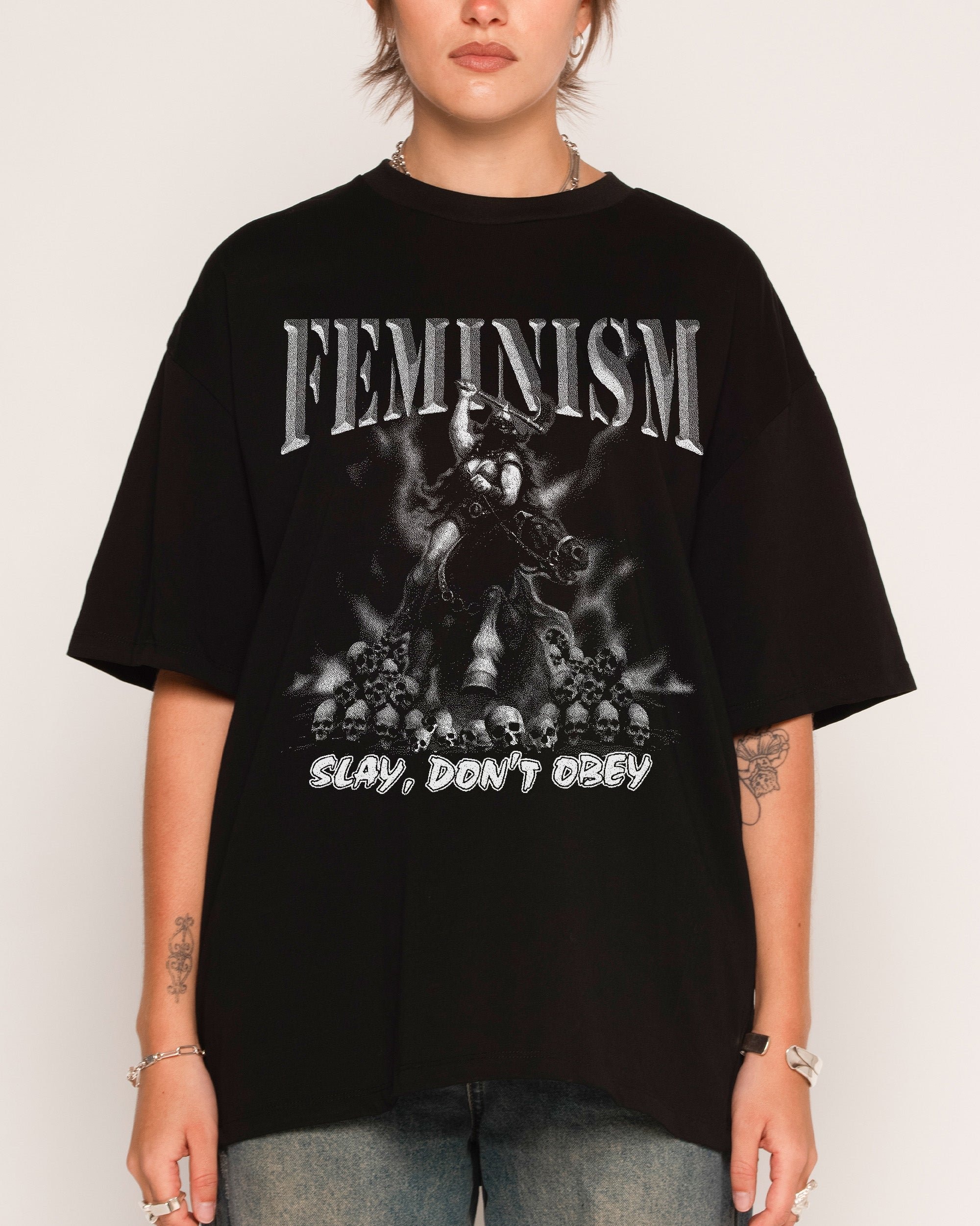 Feminist Raider Oversized Graphic Tee Unisex 90s Boxy Fit 100% Combed Cotton