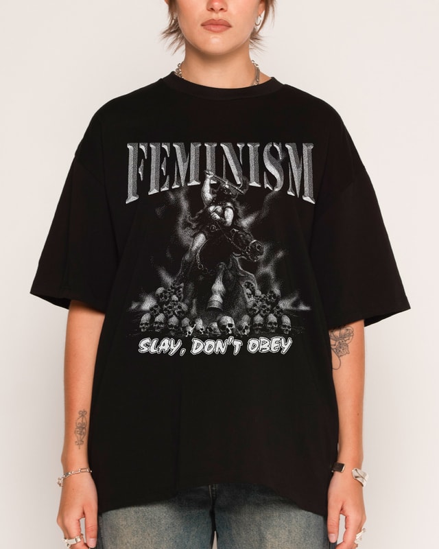 Feminist Raider Oversized Graphic Tee Unisex 90s Boxy Fit 100% Combed Cotton