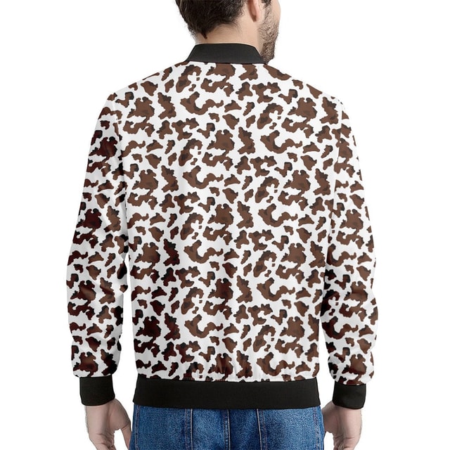 Brown and White Cow Pattern Print Men's Bomber Jacket