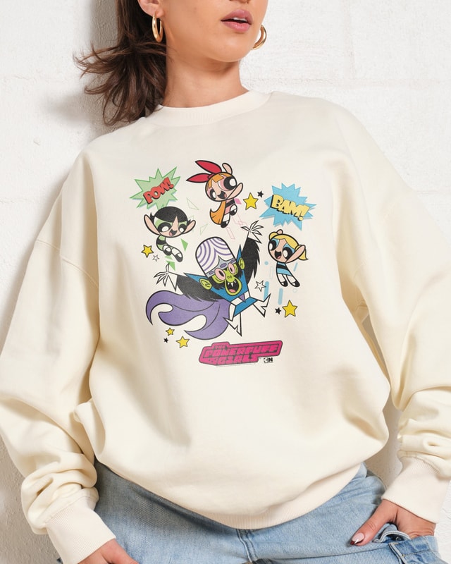 Powerpuff Pow Unisex Sweatshirt - Official Powerpuff Girls Graphic Print, 340gsm Cotton-Poly Blend