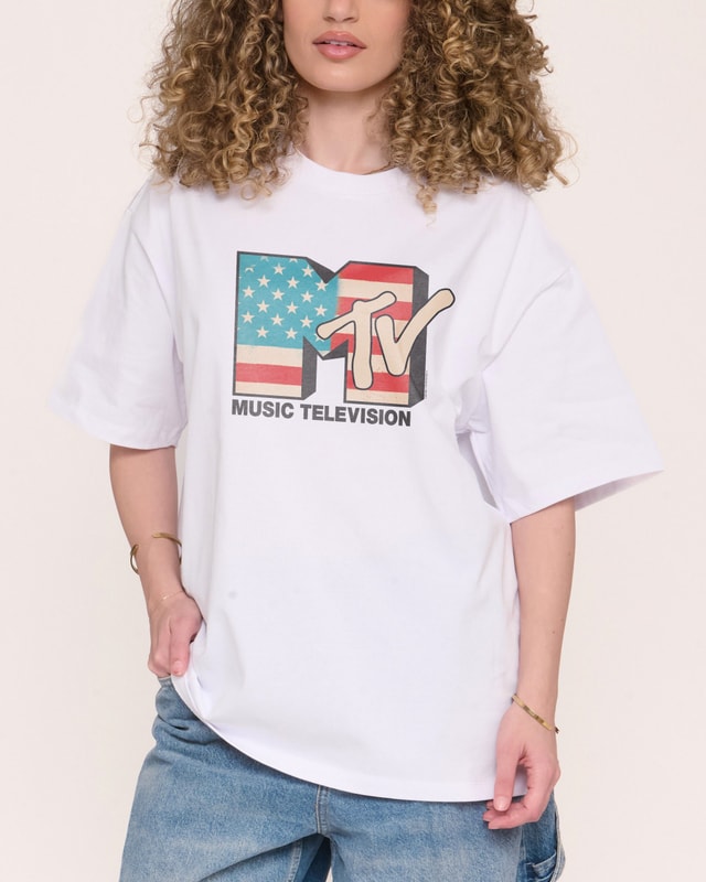 USA MTV Logo Oversized T-Shirt - Unisex 90s Boxy Fit 100% Combed Cotton