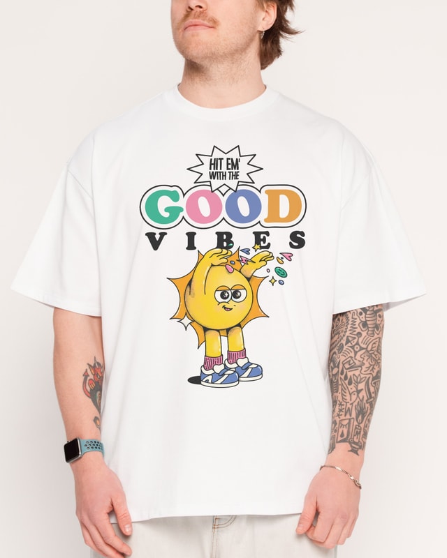 Good Vibes Oversized Graphic Tee - Unisex 90s Boxy Fit 100% Combed Cotton
