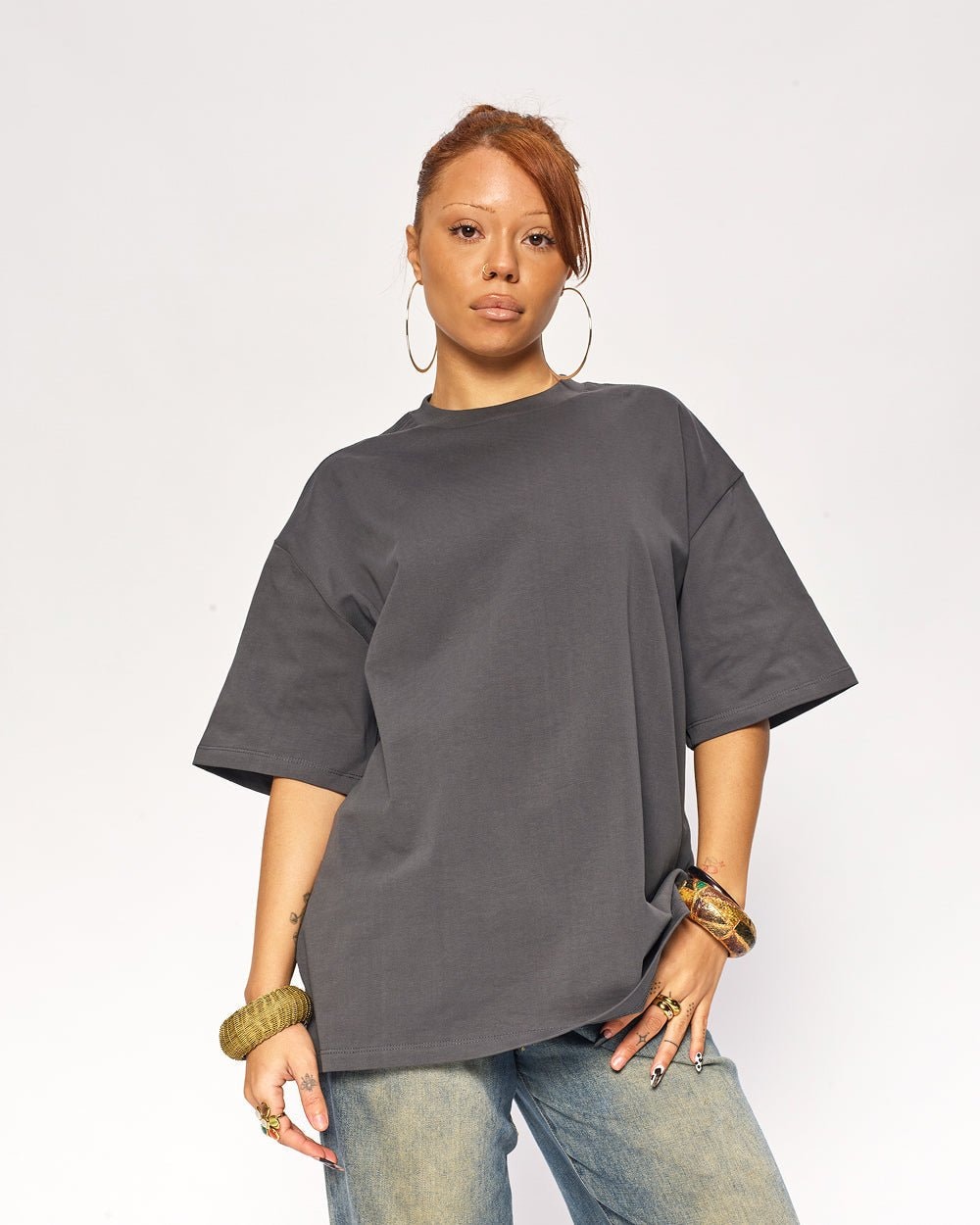 Oversized Tee 4 Pack Unisex Black Charcoal Natural White 100% Cotton