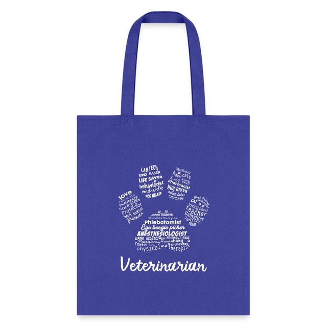 Veterinarian Pawprint Cotton Tote Bag - Vet Tech Student Receptionist Gift