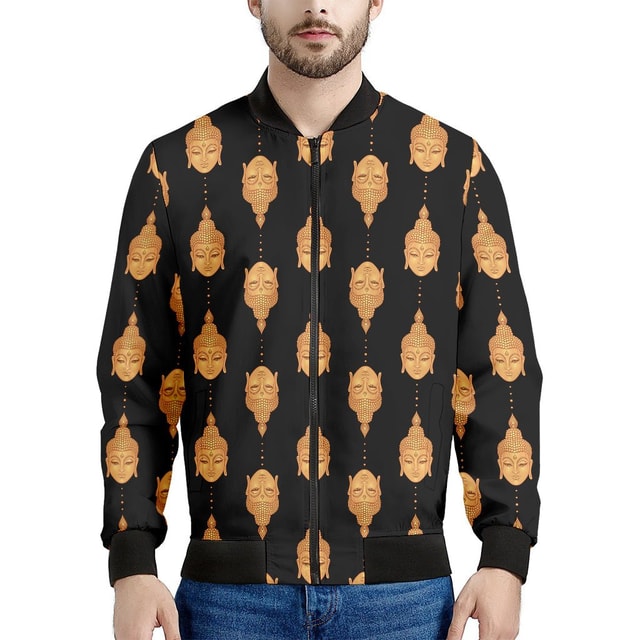 Buddha Pattern Print Men's Bomber Jacket - Premium Polyester Blend