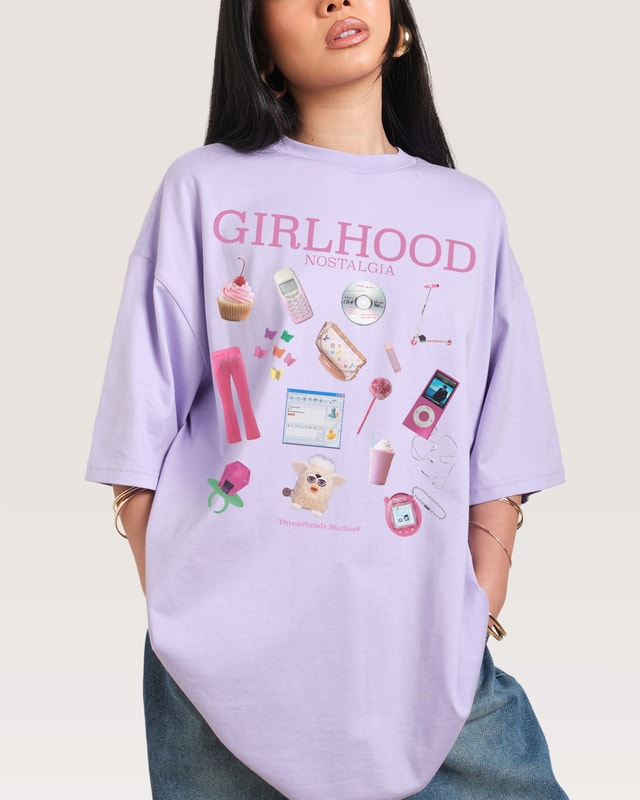 Girlhood Nostalgia Oversized Graphic Tee - 90s Boxy Fit Heavyweight Cotton