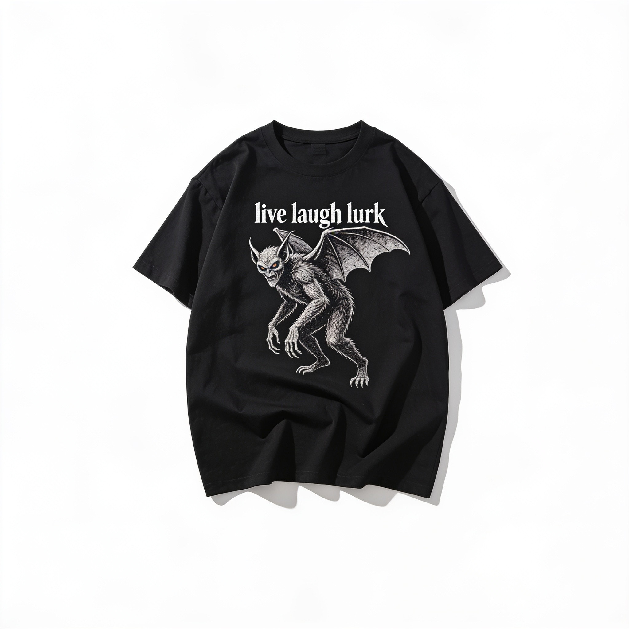 Mothman Live Laugh Lurk Oversized Graphic Tee Unisex 90s Boxy Fit 100% Combed Cotton