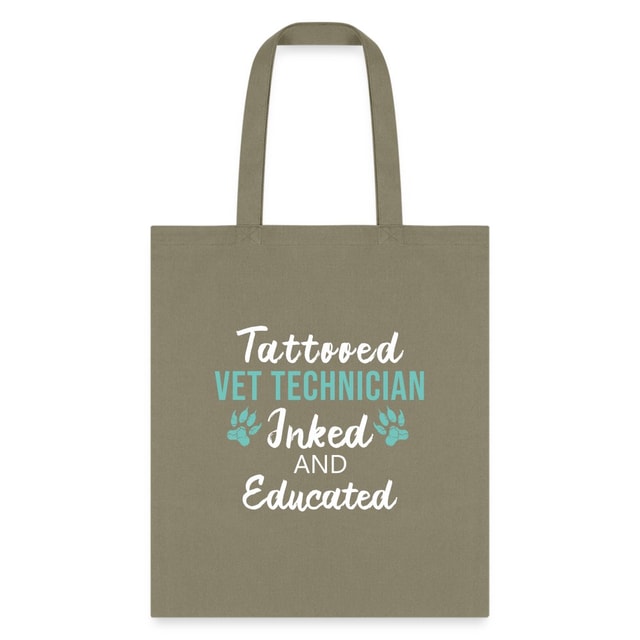 Inked and Educated Vet Technician Tote Bag - 18x18 Inch Black Lined Polyester Poplin