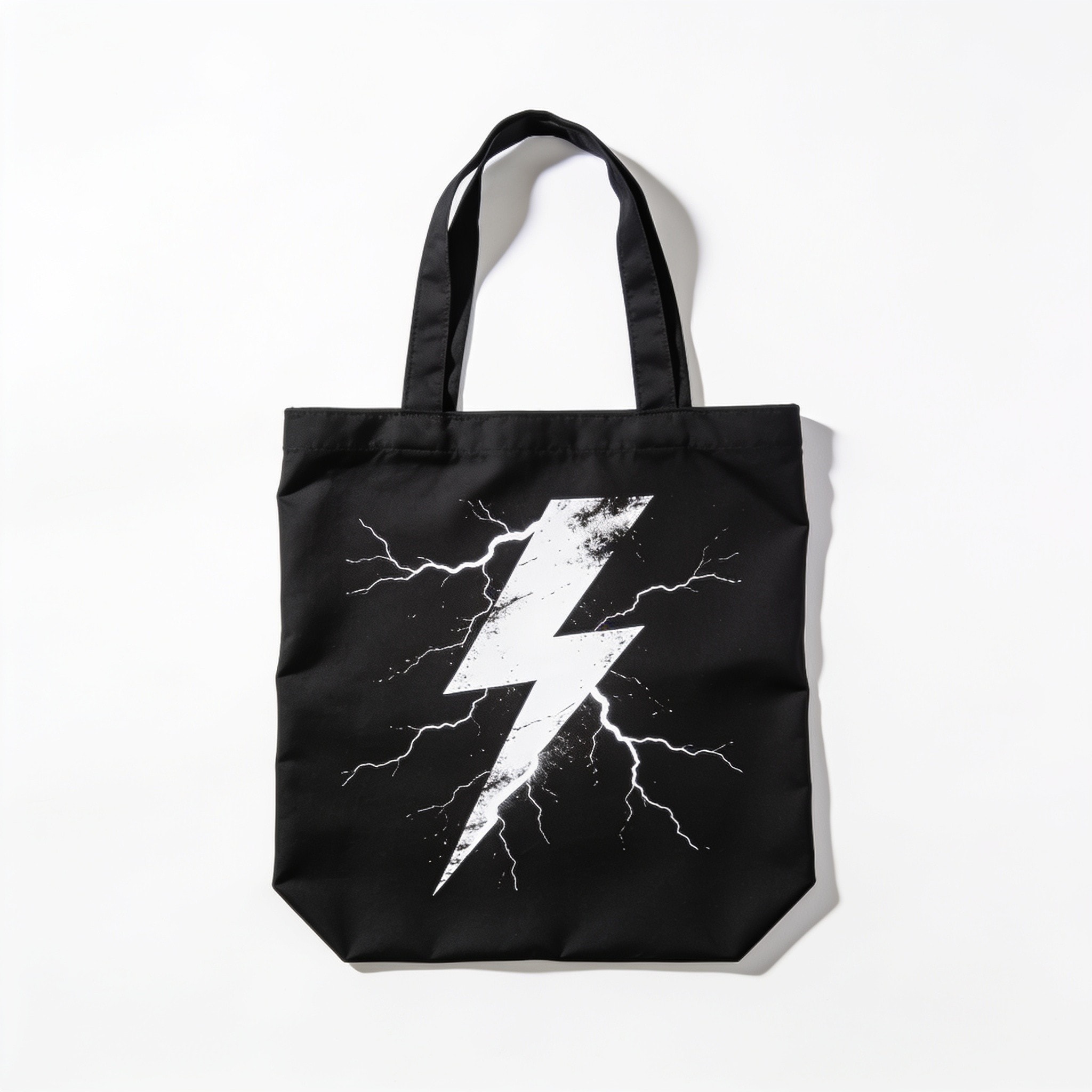 White Black Lightning Pattern Print Polyester Tote Bag