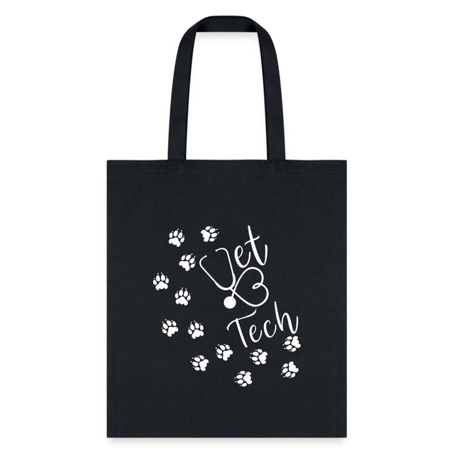 Vet Tech Paw Prints Stethoscope Tote Bag - 100% Cotton Canvas 15.5x14.5 inches