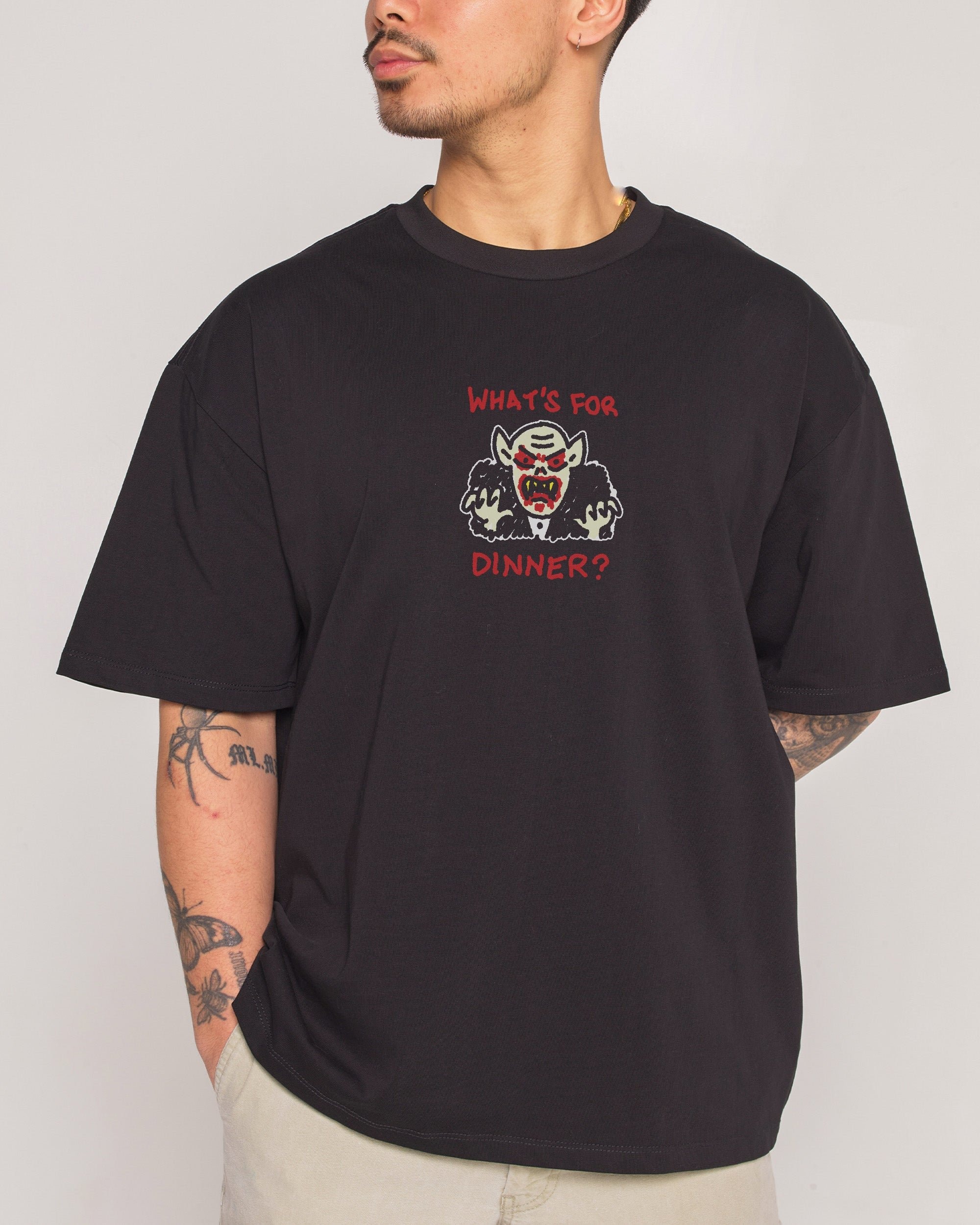 What's For Dinner? Oversized Graphic Tee - Threadheads Unisex 90s Boxy Fit Cotton T-Shirt