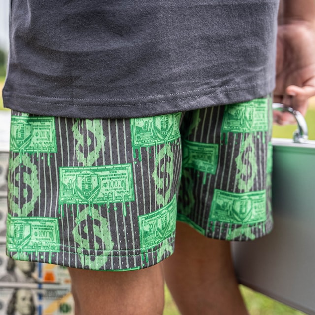 Rich Drip Shorts - Money Print Mesh Athletic Shorts for Men