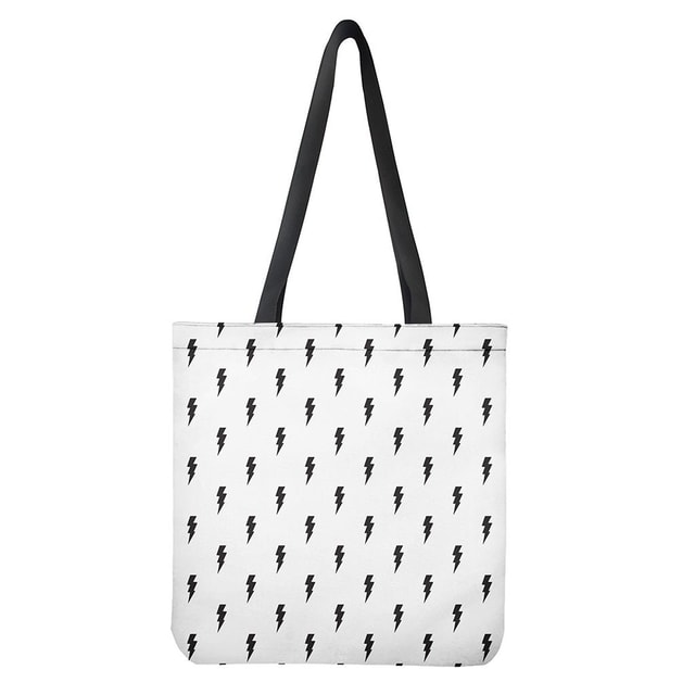 White Black Lightning Pattern Print Polyester Tote Bag
