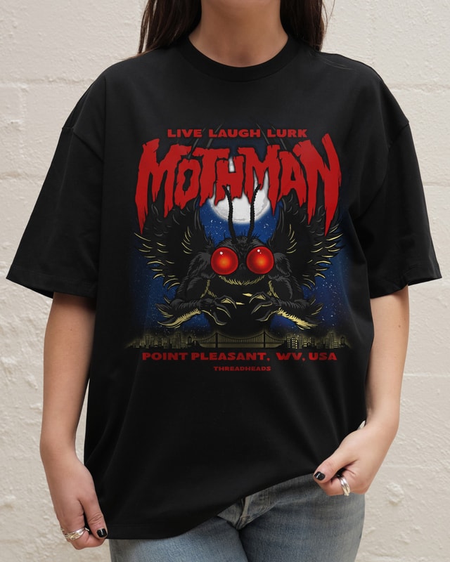 Mothman Live Laugh Lurk Oversized Graphic Tee Unisex 90s Boxy Fit 100% Combed Cotton