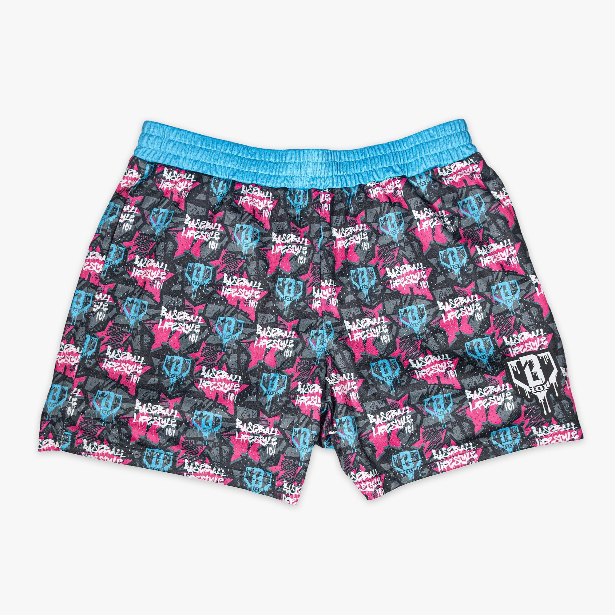 Baseball Lifestyle Tag Youth Mesh Shorts Neon Pink Electric Blue