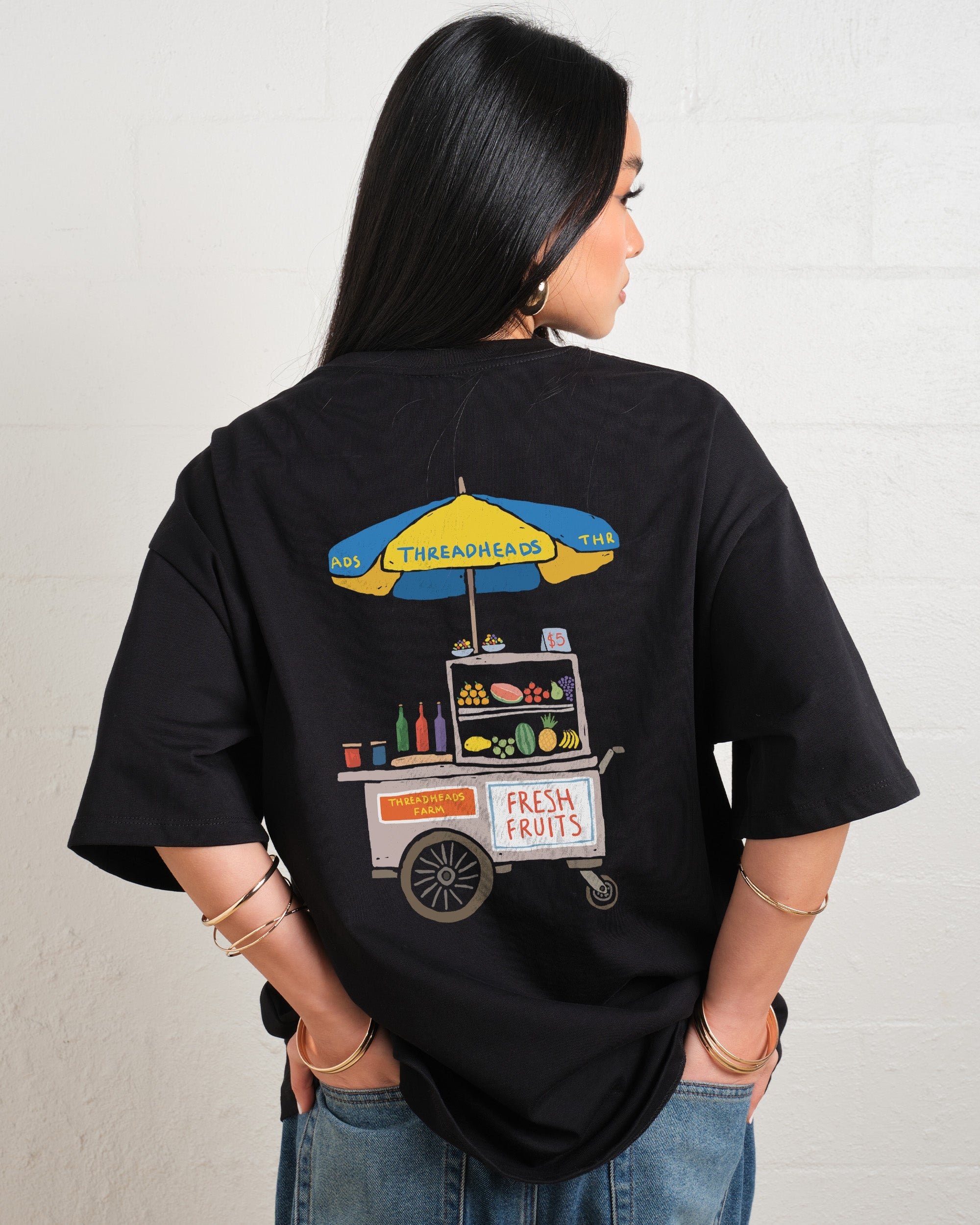 Fresh Fruits Oversized Graphic Tee - Unisex 90s Boxy Fit 100% Combed Cotton