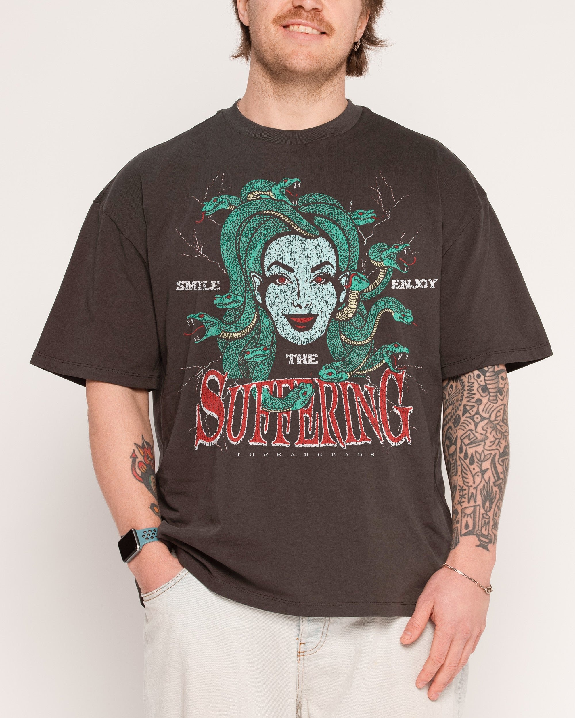 Smile Suffering Oversized Graphic Tee - Threadheads 90s Boxy Fit Unisex Cotton