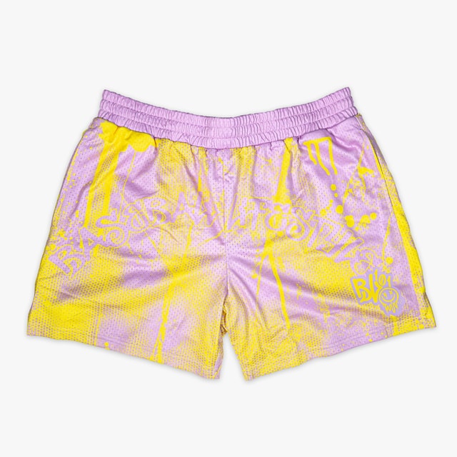 Retro Graffiti Shorts Pink Yellow Mens Athletic Mesh Performance Shorts