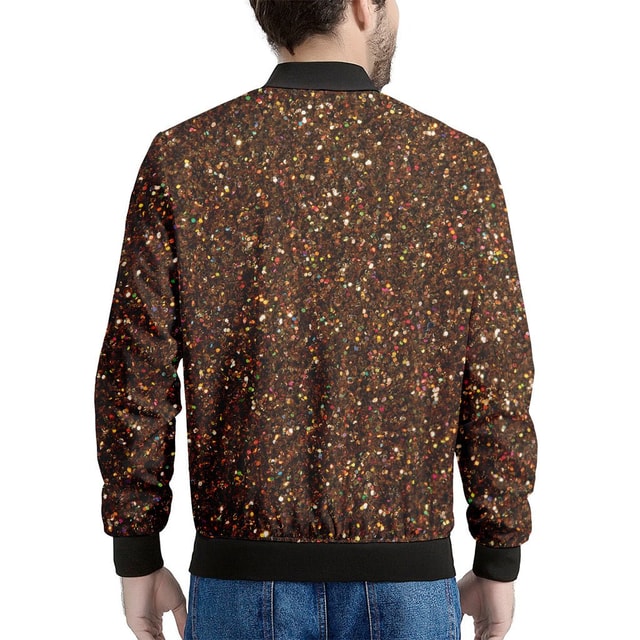 Brown Glitter Print Men's Bomber Jacket - Premium Polyester Blend