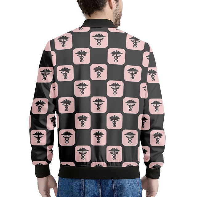Caduceus Pattern Print Men's Bomber Jacket - Premium Polyester Blend