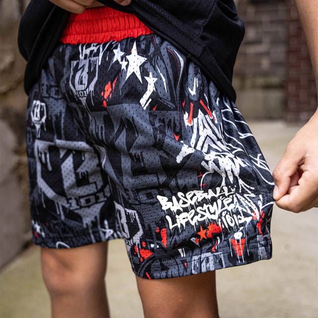 Night Game Drip Shorts - All-Over Graffiti Print Mesh Shorts with Pockets