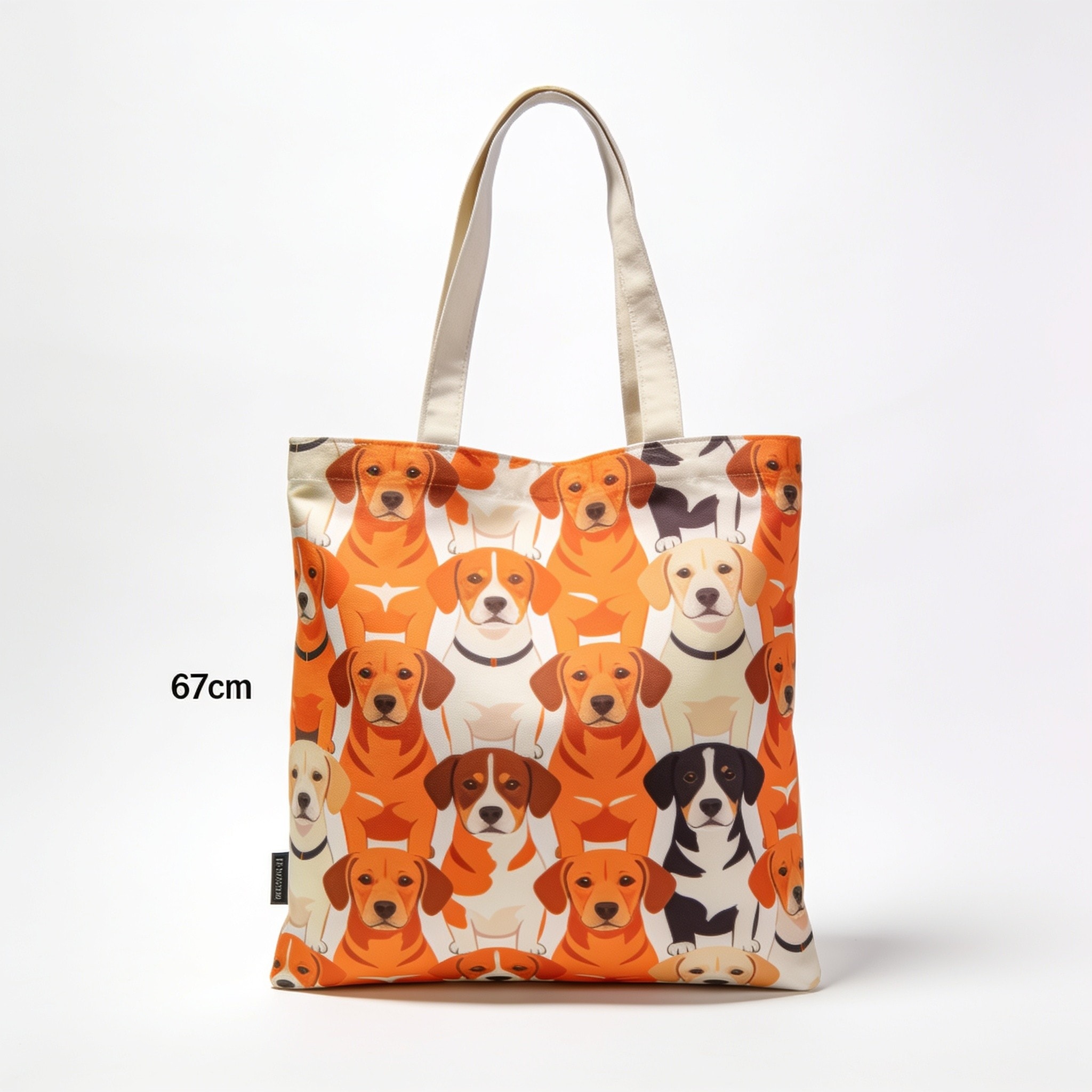 Orange Dogs Pattern Sublimation Tote Bag - 300D Polyester Shopper 67cm Handles