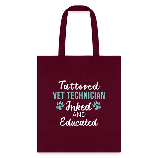 Inked and Educated Vet Technician Tote Bag - 18x18 Inch Black Lined Polyester Poplin