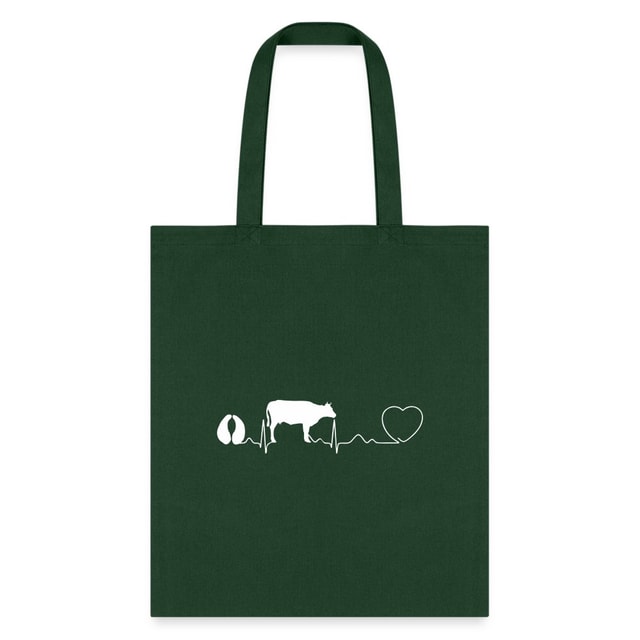 Cow Pulse Cotton Tote Bag - Large Animal Vet Design, 100% Cotton Canvas, 15.5x14.5 inches, Q-Tees