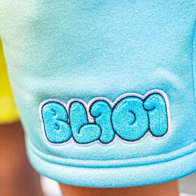 Cotton Candy Youth Sweatshorts - Blueberry Lemonade Fleece Shorts with Chenille Patch