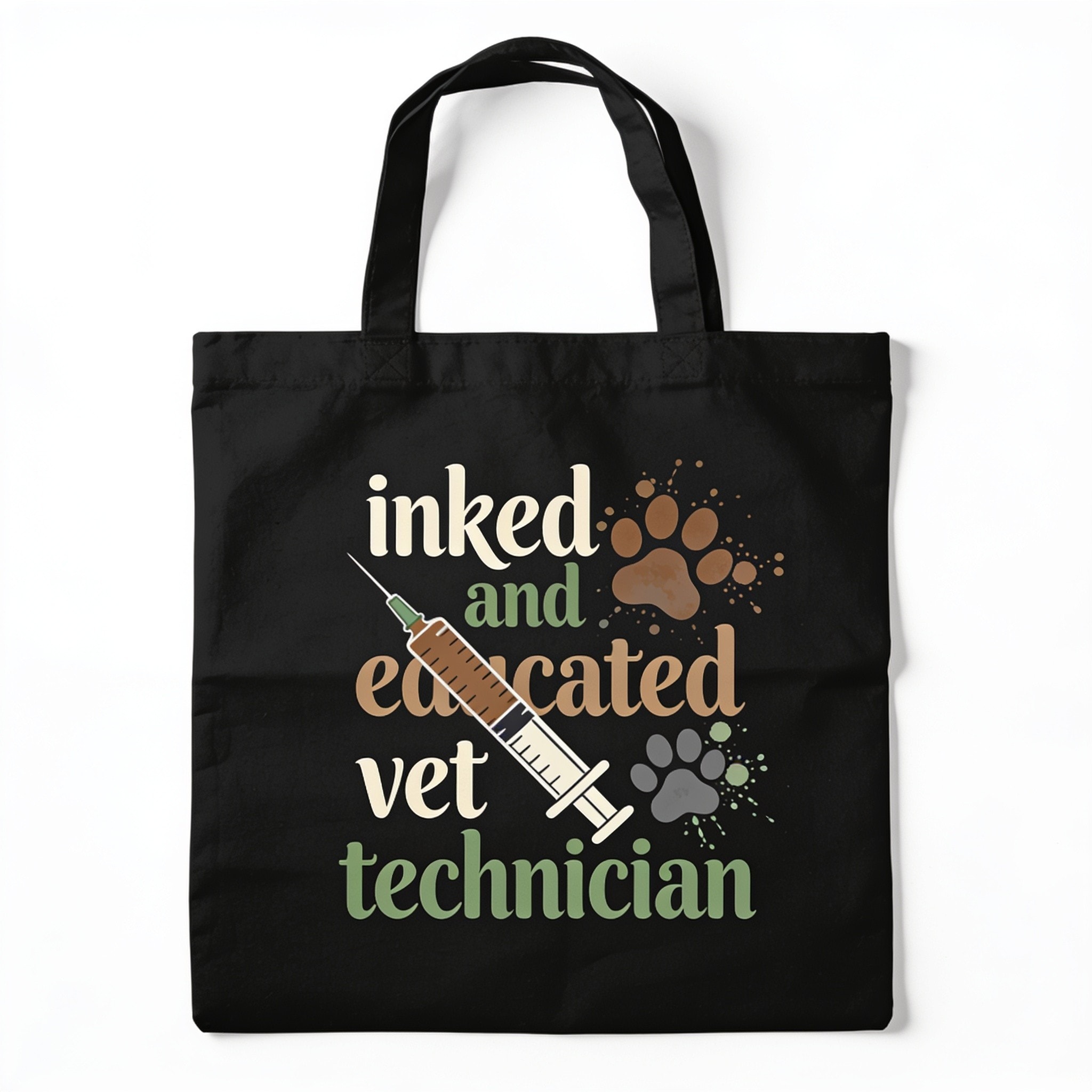 Inked and Educated Vet Technician Tote Bag - 18x18 Inch Black Lined Polyester Poplin