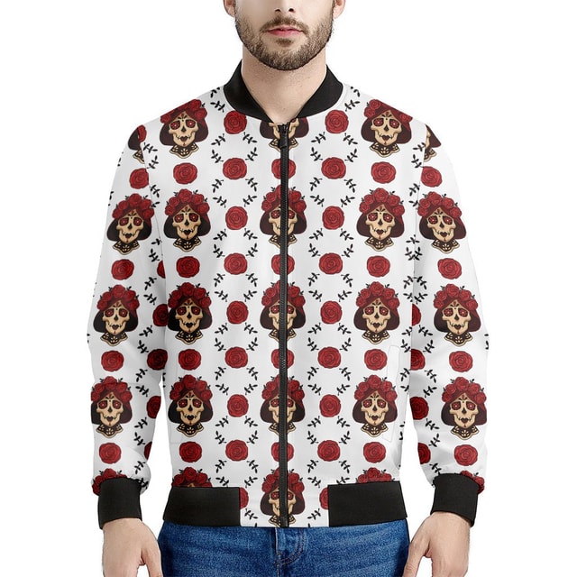 Calavera Girl Skull Pattern Print Men's Bomber Jacket