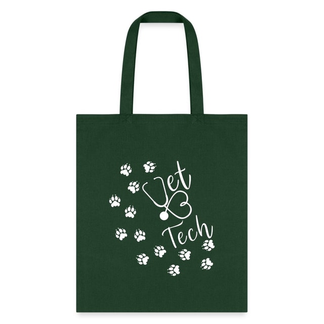 Vet Tech Paw Prints Stethoscope Tote Bag - 100% Cotton Canvas 15.5x14.5 inches