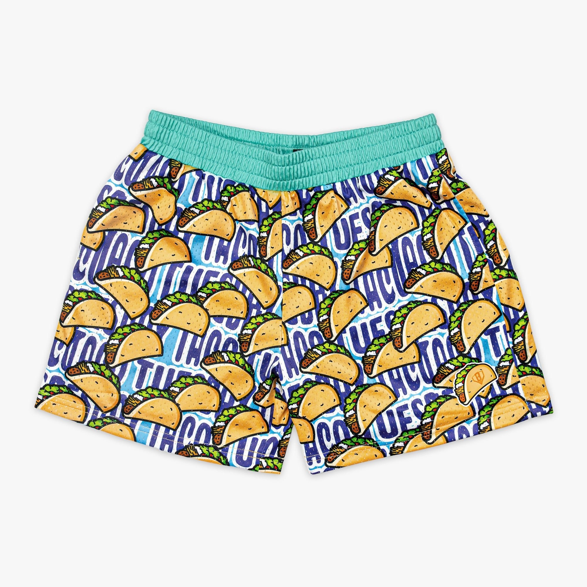 Tuesday Night Lights Taco Print Mesh Shorts - Mint Waistband Youth Baseball