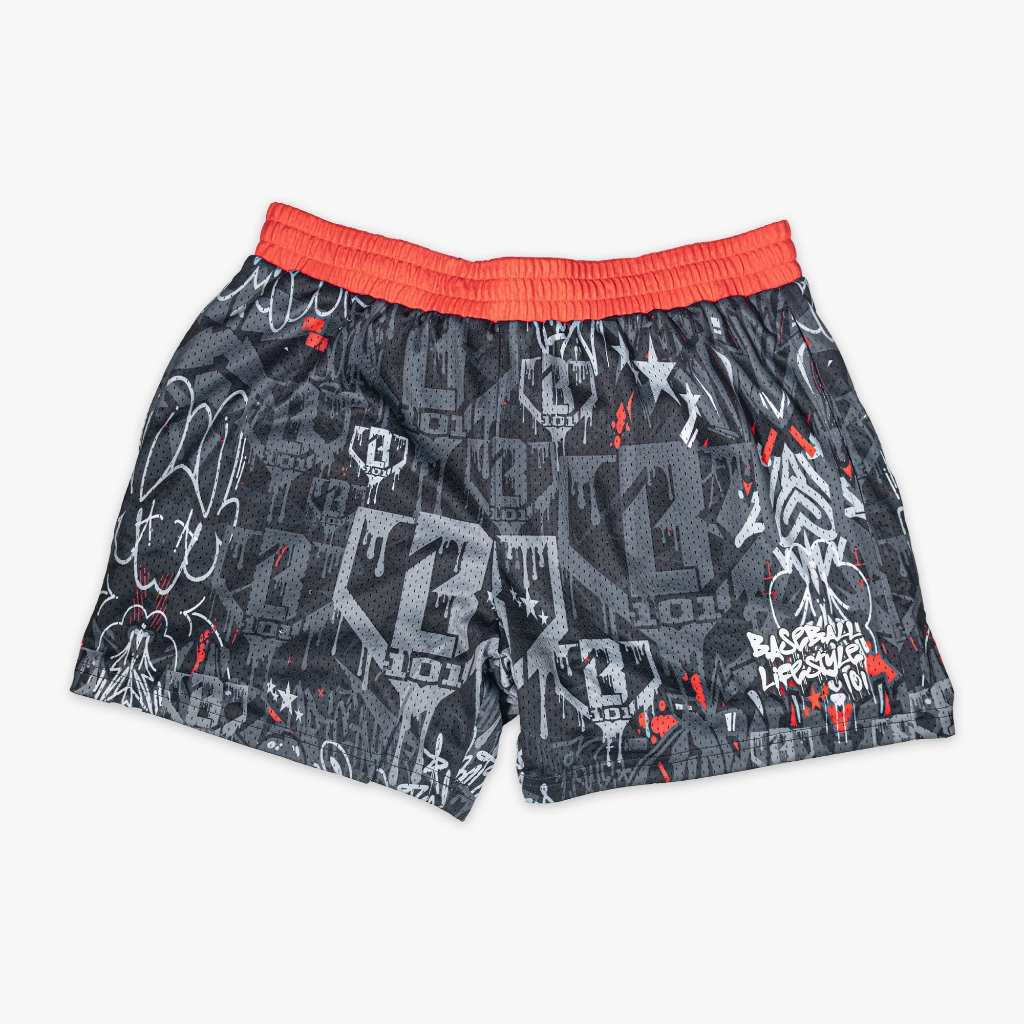 Night Game Drip Shorts - All-Over Graffiti Print Mesh Shorts with Pockets