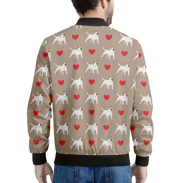 Bull Terrier Heart Pattern Print Men's Bomber Jacket - Premium Polyester Blend