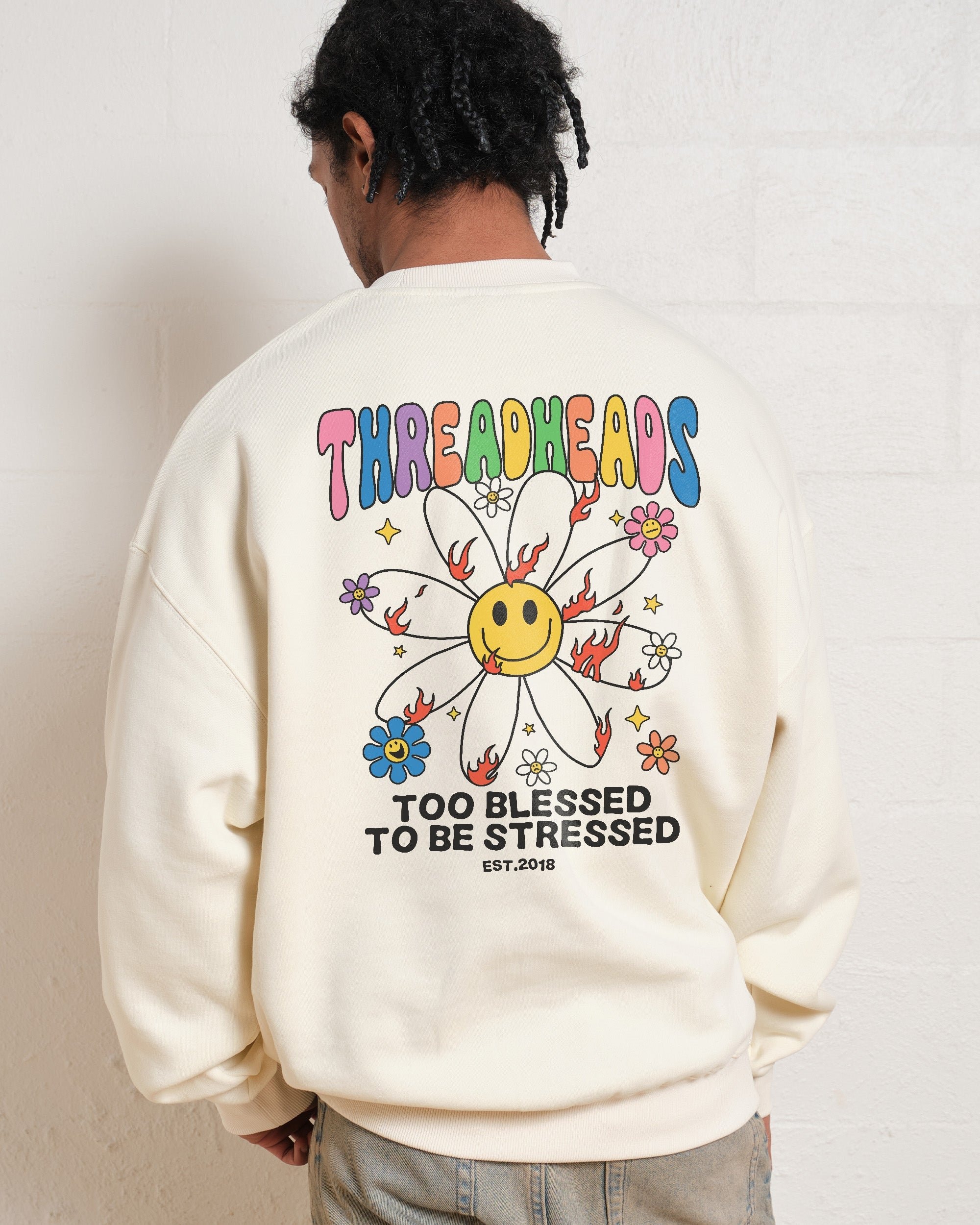 Too Blessed to be Stressed Unisex Sweatshirt - Threadheads Graphic Print, 340gsm Cotton-Poly Blend