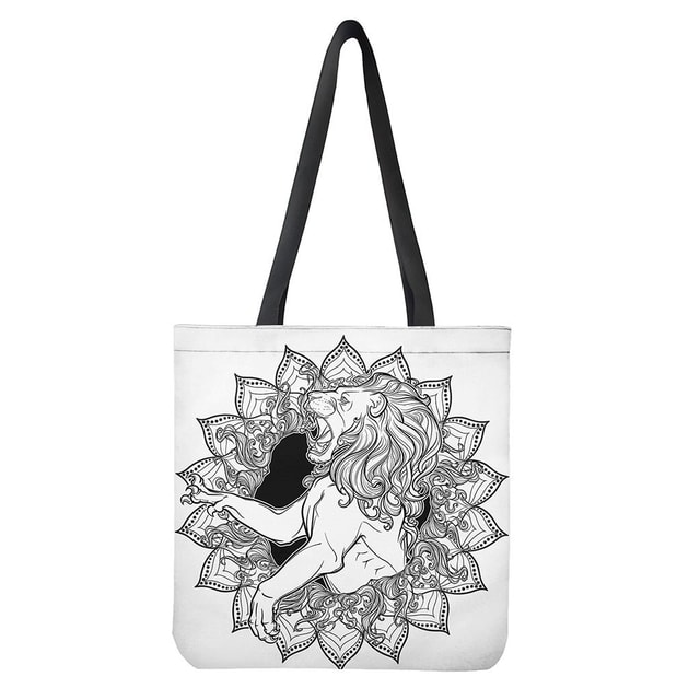 White and Black Leo Sign Print Tote Bag - Polyester Double-Sided Print