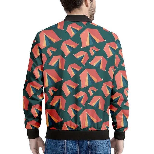 Camping Tent Pattern Print Men's Bomber Jacket - Premium Polyester Blend