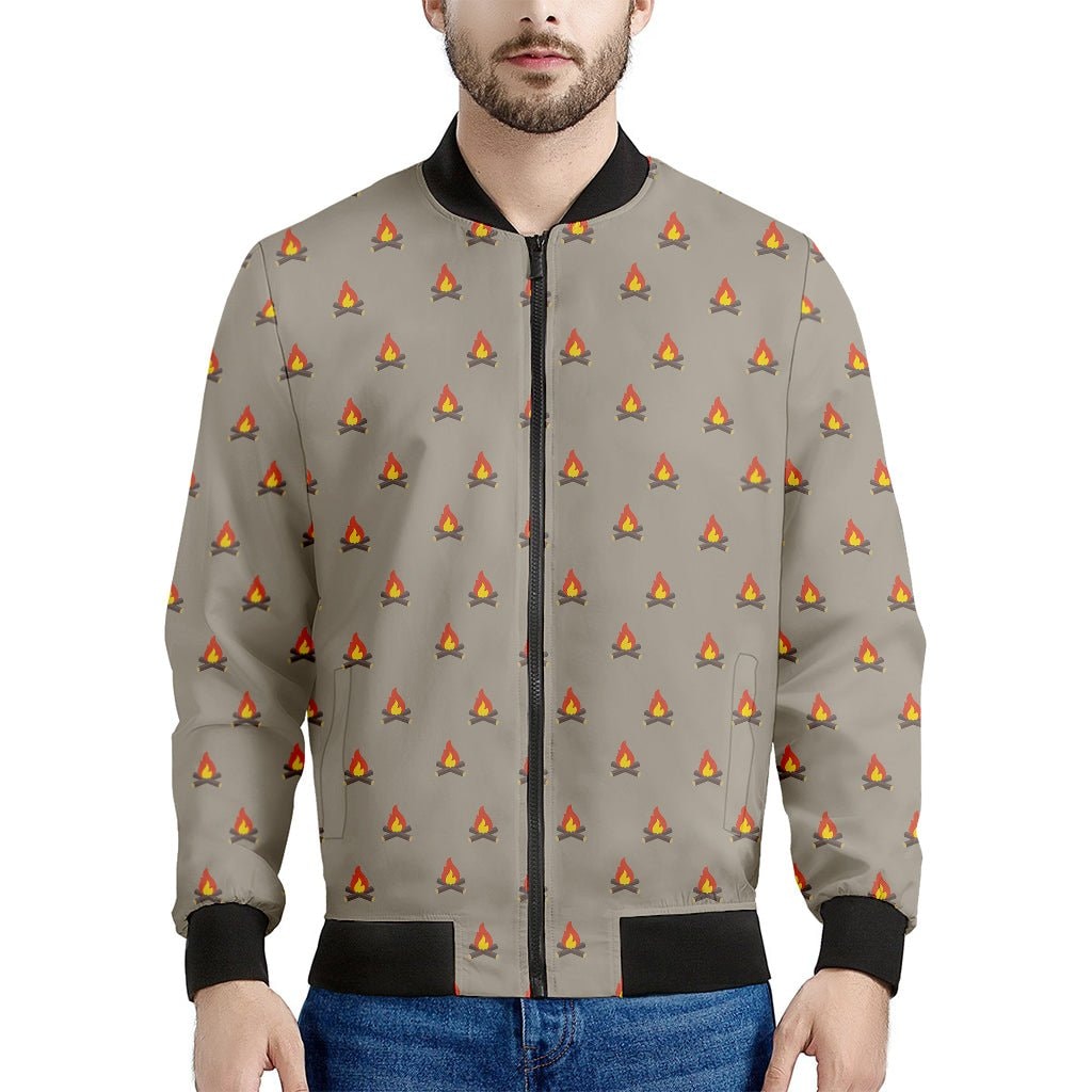 Camping Fire Pattern Print Men's Bomber Jacket - Premium Polyester