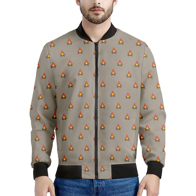 Camping Fire Pattern Print Men's Bomber Jacket - Premium Polyester