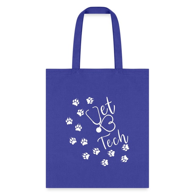 Vet Tech Paw Prints Stethoscope Tote Bag - 100% Cotton Canvas 15.5x14.5 inches