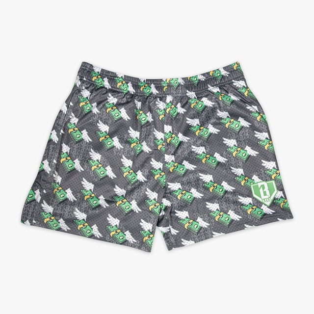 Brick by Brick Mesh Shorts - Flying Money Stack Allover Print