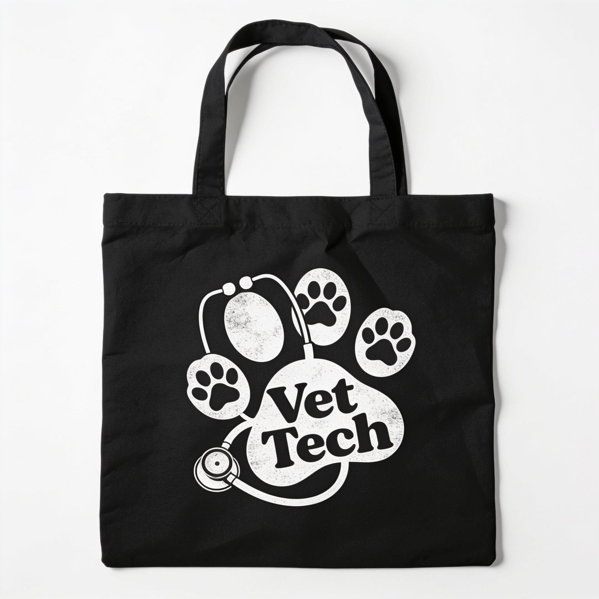 Vet Tech Paw Prints Stethoscope Tote Bag - 100% Cotton Canvas 15.5x14.5 inches