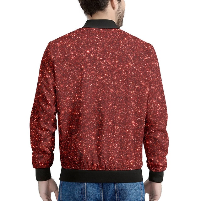 Burgundy Glitter Print Men's Bomber Jacket - Premium Polyester Blend