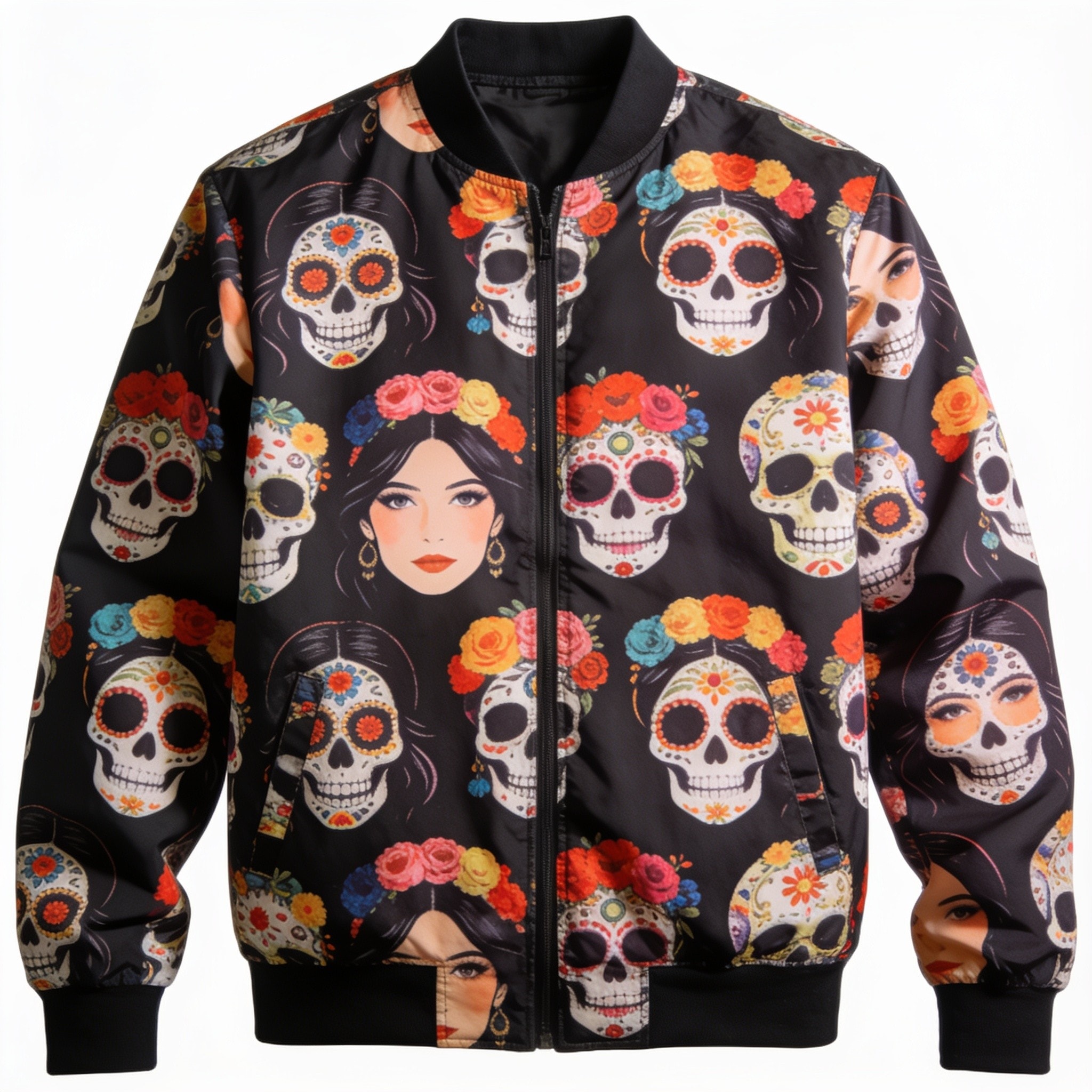 Calavera Girl Skull Pattern Print Men's Bomber Jacket
