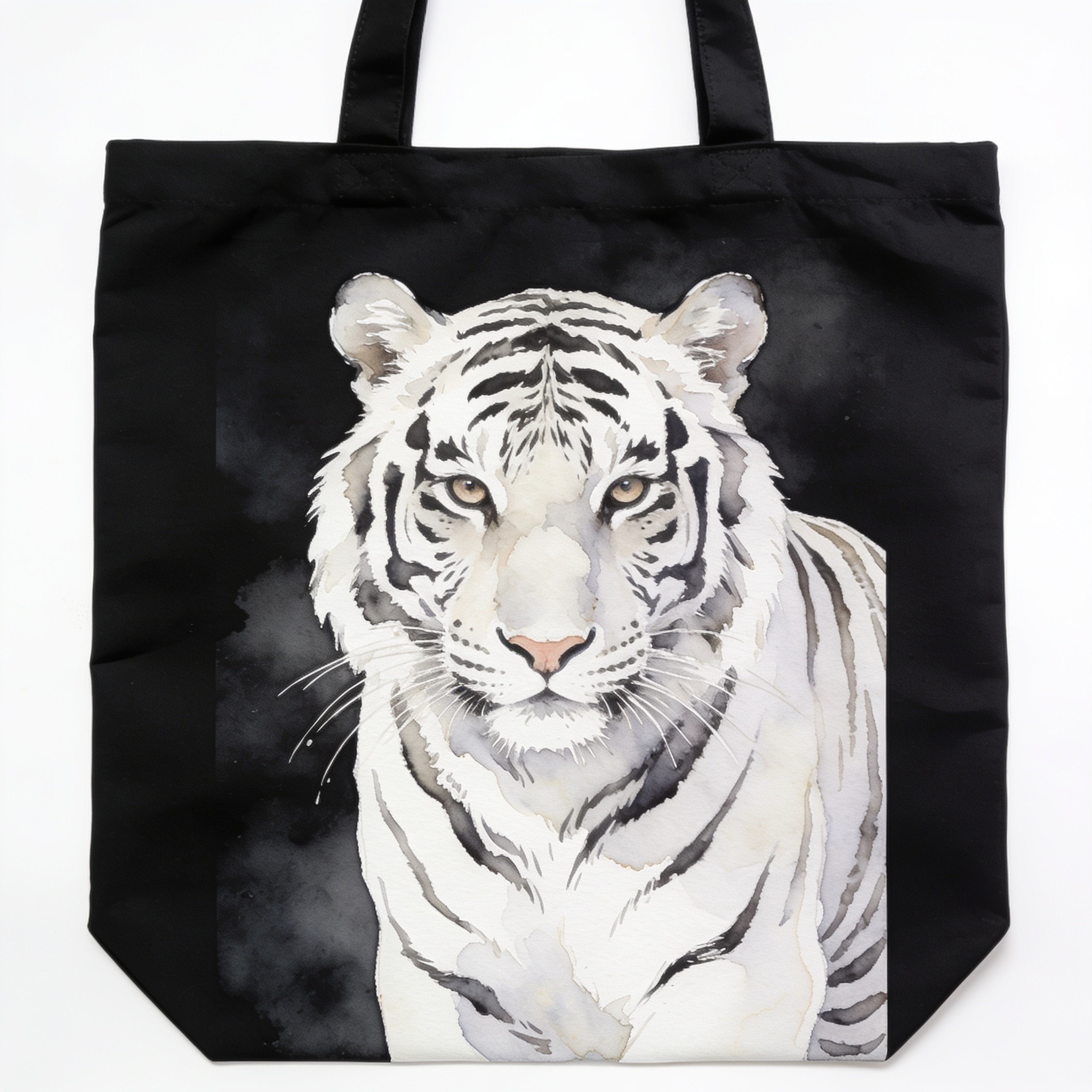 Watercolor White Bengal Tiger Print Tote Bag - Polyester Double-Sided Lightweight