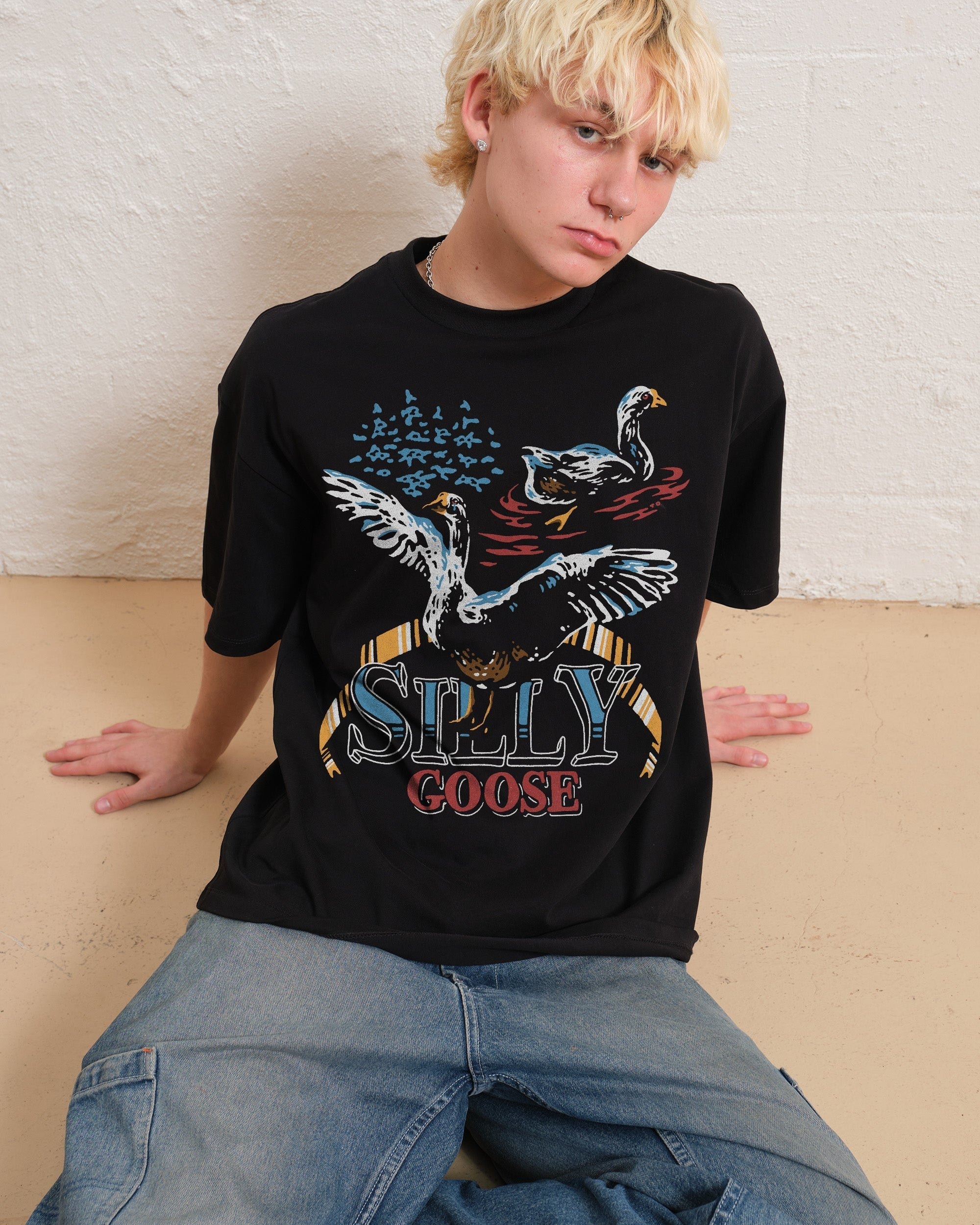 Silly Goose Oversized Graphic Tee - Unisex 90s Boxy Fit 100% Combed Cotton
