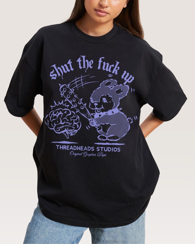 Shut the F Up Oversized Graphic Tee - Unisex 90s Boxy Fit 100% Combed Cotton