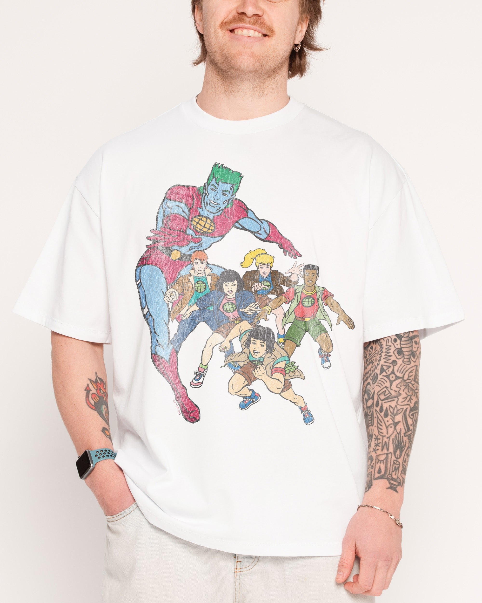 Vintage Captain Planet Oversized Graphic Tee - Unisex 100% Combed Cotton 275gsm