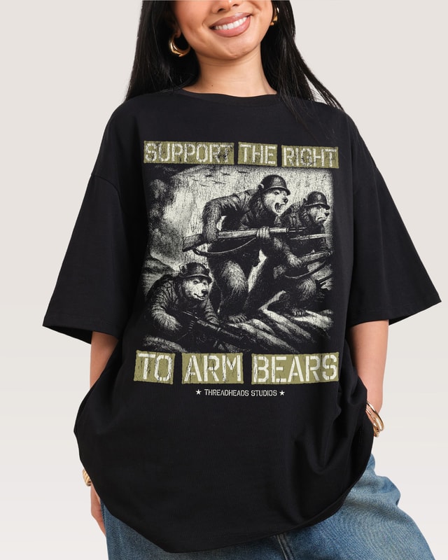 Arm Bears Oversized Graphic Tee - Unisex 90s Boxy Fit 100% Combed Cotton